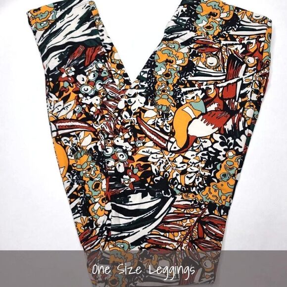 LuLaRoe OS Leggings Toucans Tropical Black Yellow Green NEW - Picture 1 of 1